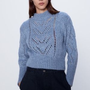 ZARA Pointelle Cropped Knit Sweater